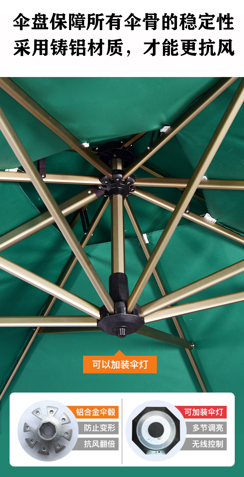 Parapluie Rome en aluminium de plage 3*3m avec base