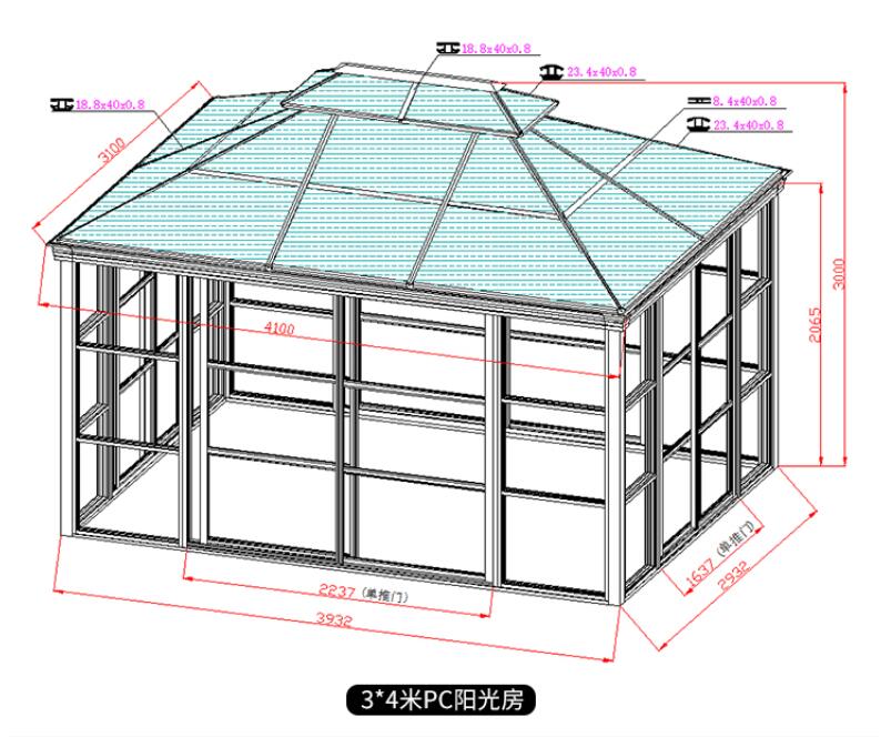 Gazebo extérieur de salle à manger de 300*400CM avec Windows