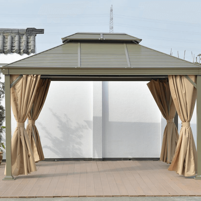 Gazebo de patio en aluminium avec rideau et filet