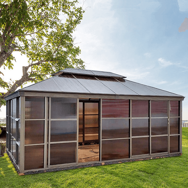 Maison de gazebo en aluminium 4x6M avec porte coulissante