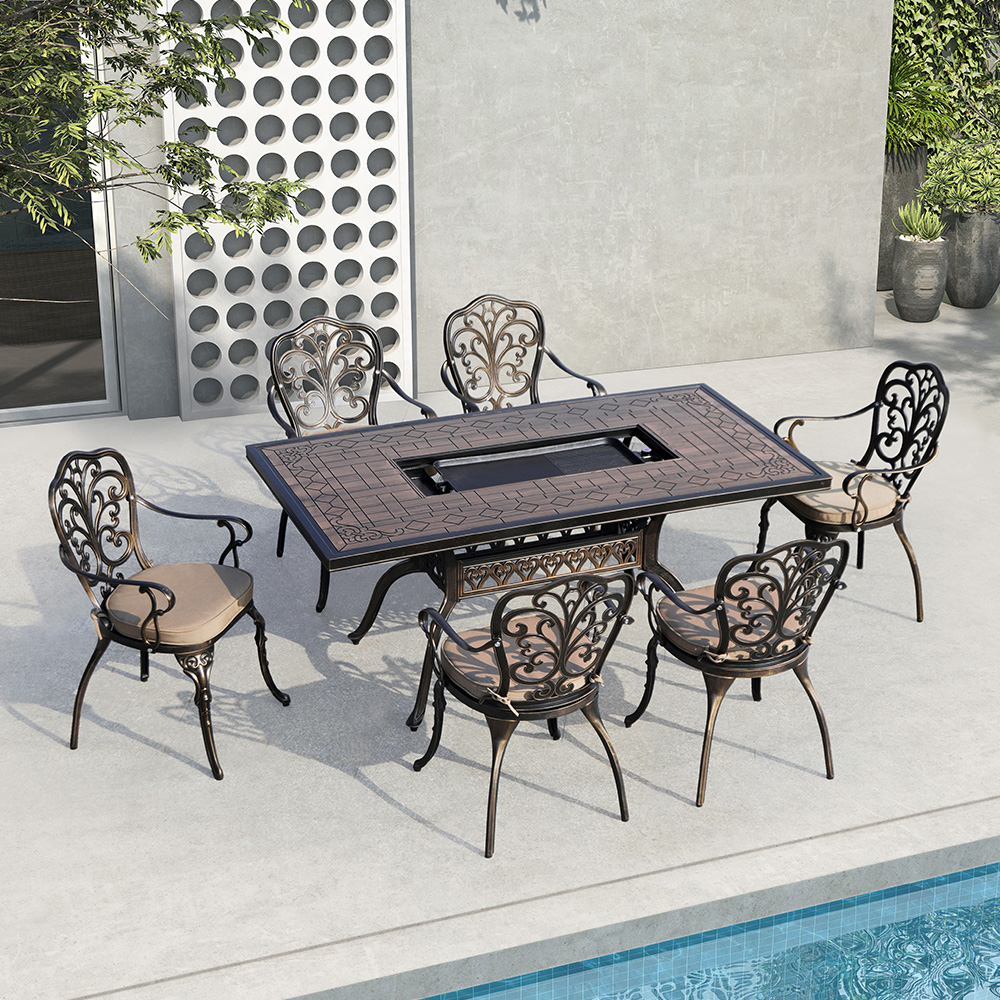 Ensemble de jardin 6+1 en fonte d'aluminium pour barbecue