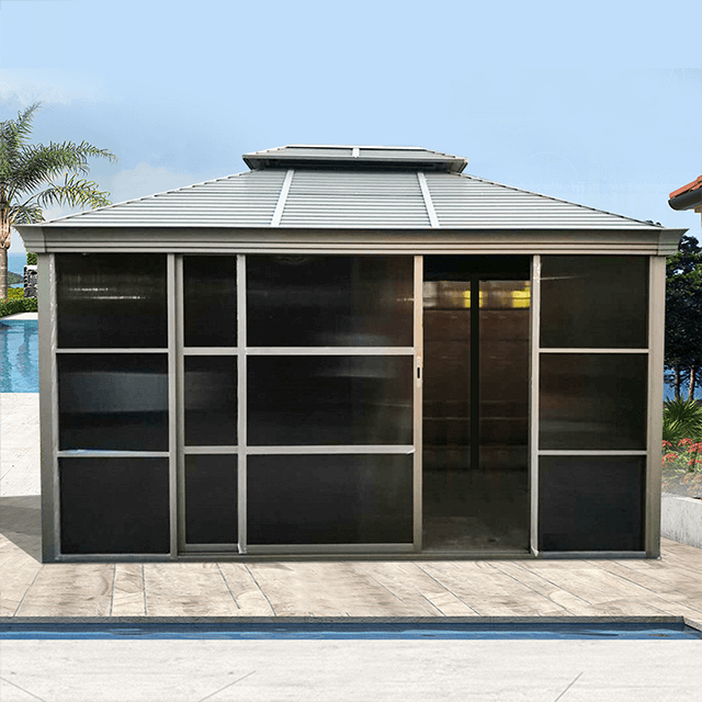 Maison de gazebo en aluminium 3x4M avec porte coulissante